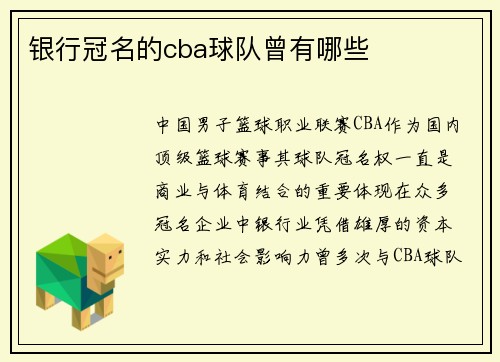 银行冠名的cba球队曾有哪些